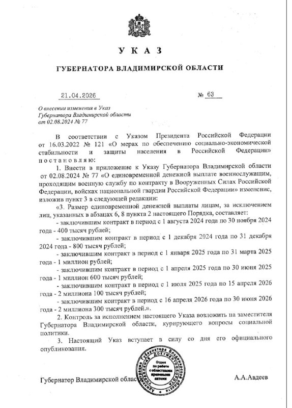 Vladimir region military contracts